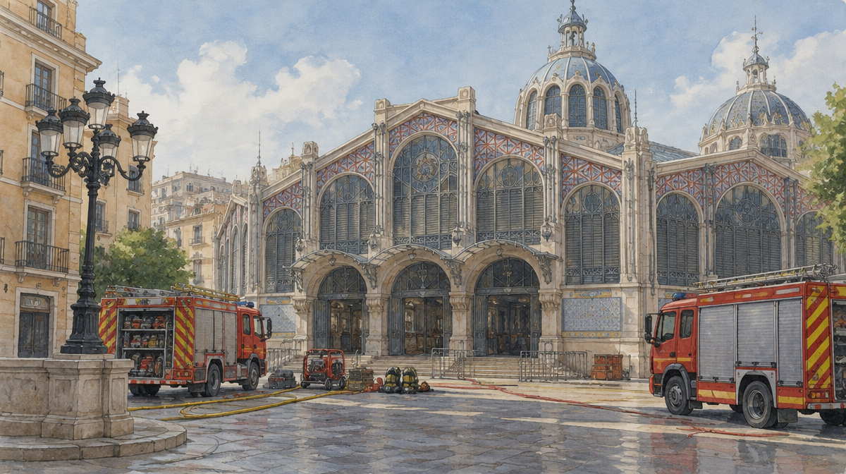 Un incendio en el sótano desaloja el Mercado Central de Valencia en cinco minutos